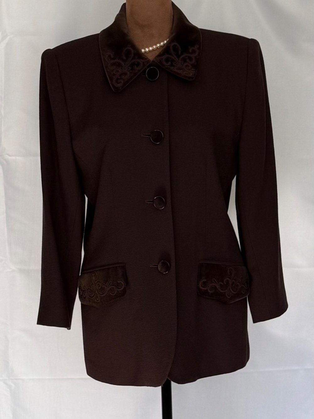 Beautiful VTG 1990s tailored brown wool blazer jacket by Kasper A.S.L. Petite 6